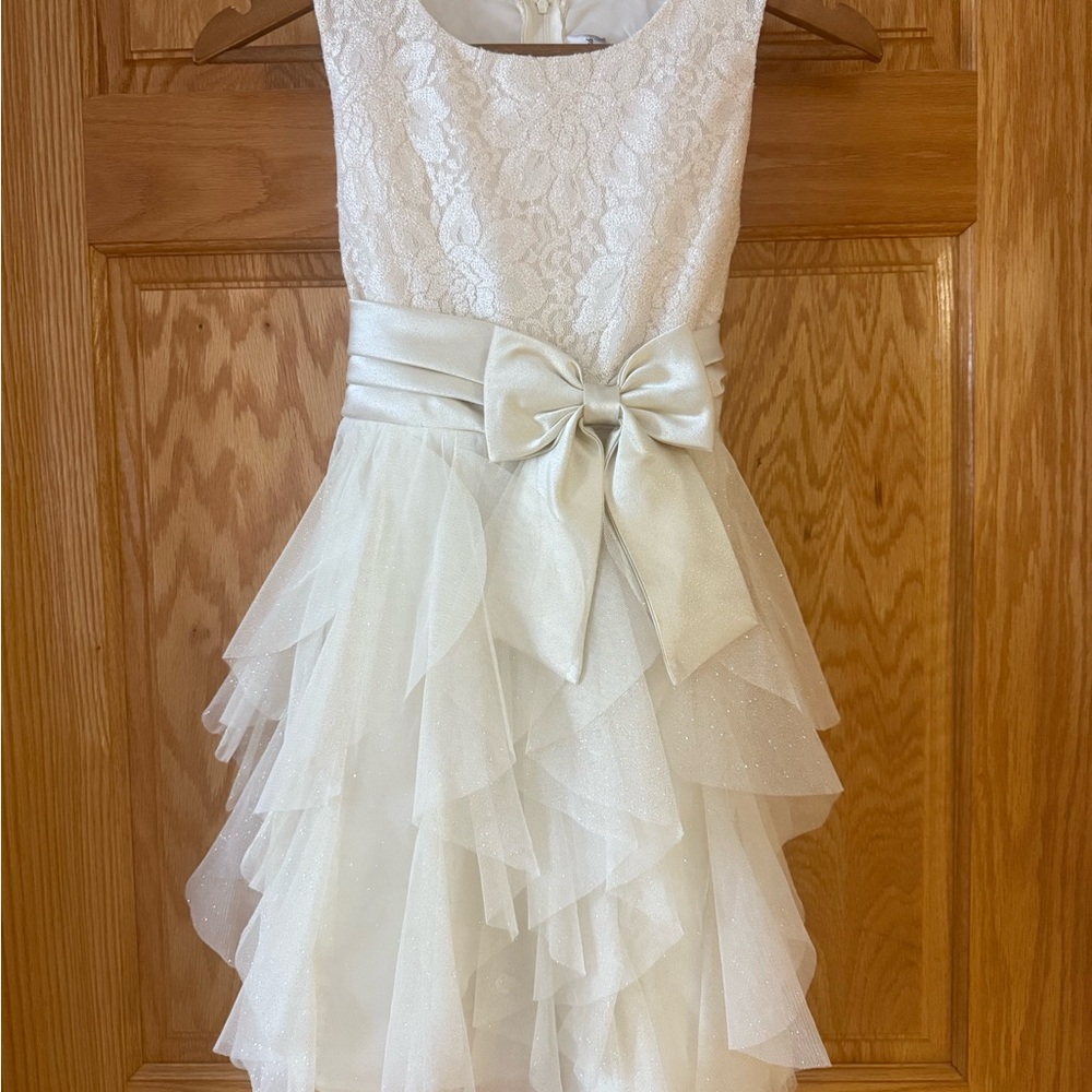 Rare Editions White Lace Kids Dress with Satin Bow